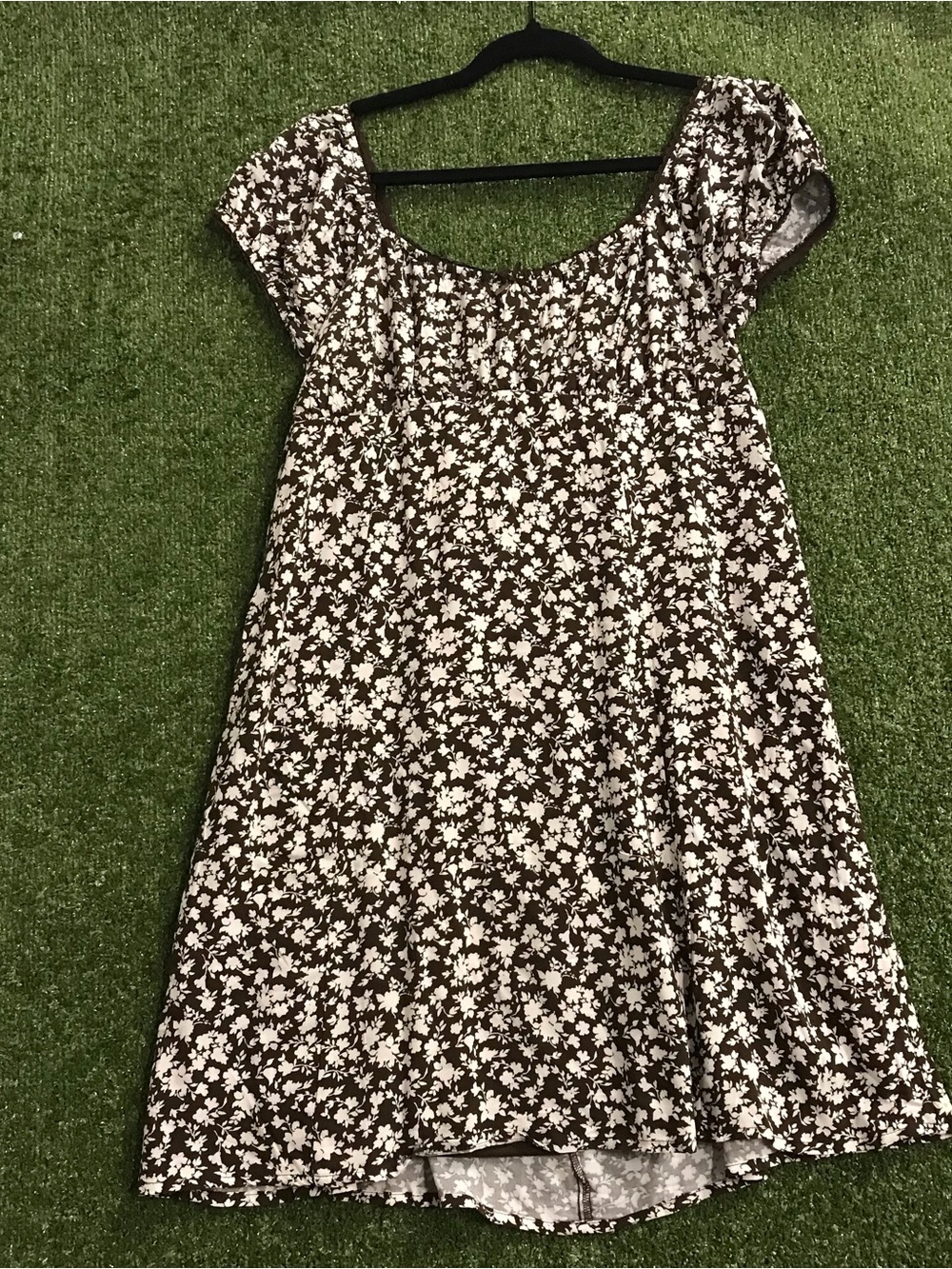 No Boundaries Brown and White Floral Scoop Neck Midi Dress
